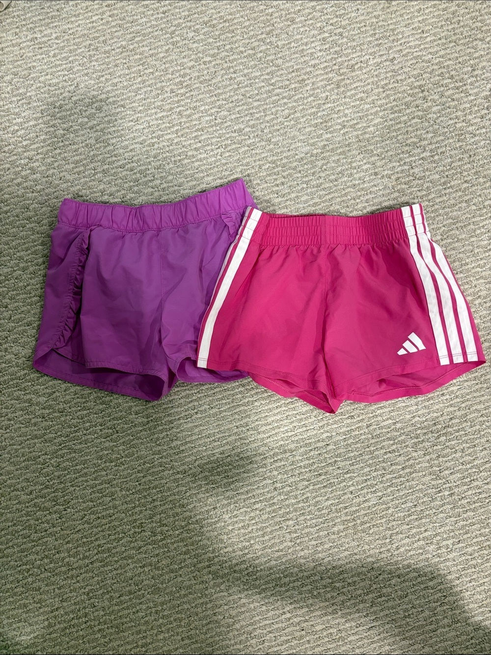 adidas Girls' Pink and Purple Athletic Shorts Duo with White Stripes